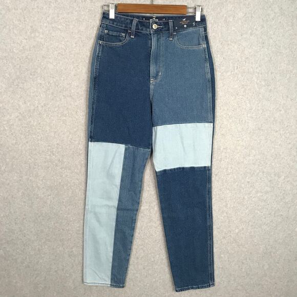 Hollister Jeans Size 1R Mom Patchwork Baggy Loose Colorblock Festival W25xL27 - Picture 1 of 11